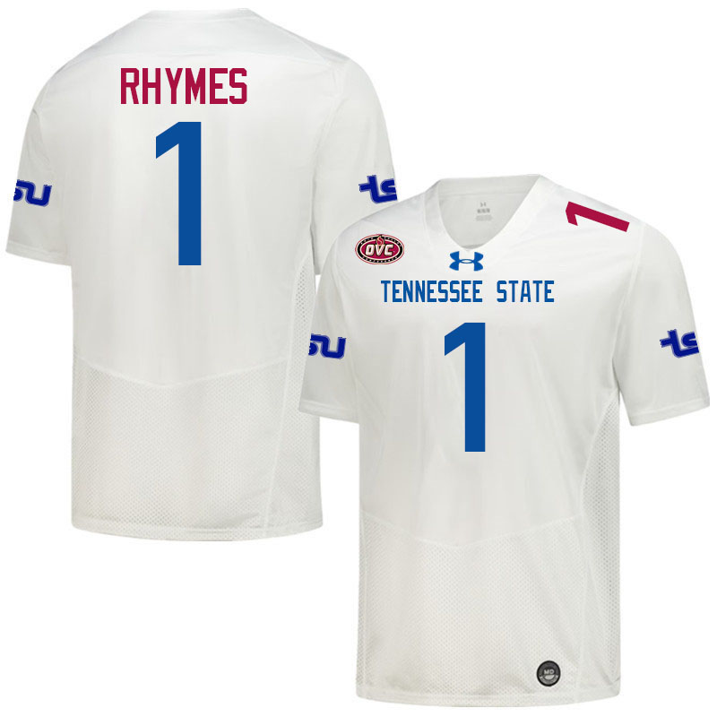 Tennessee State Tigers #1 Kendric Rhymes College Football Jerseys,Uniforms-White